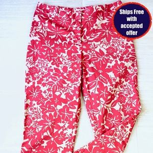 Talbots Floral Cropped Pant Red and Khaki